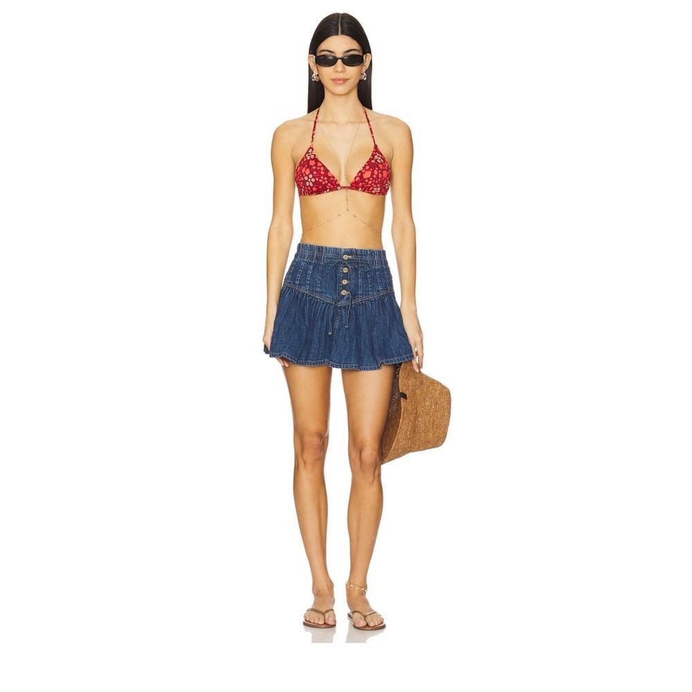 We The FREE Roselle denim mini skirt in high tide size extra small